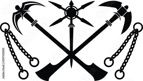 Crossed ceremonial maces and chains silhouette isolated on transparent background