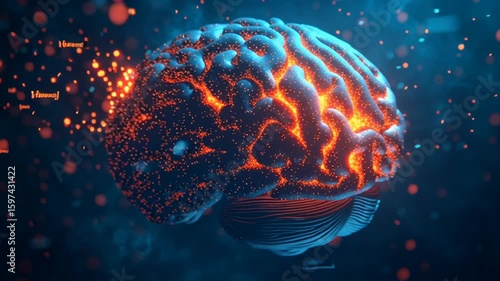 A human brain lighting up as words flow into it showing positive words turning it vibrant negative ones dimming it