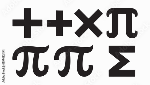 Math symbol set, Mathematical symbols vector including plus, minus, multiplication, division, equal, infinity, pi, sigma, integral, and delta for educational content, math resource 