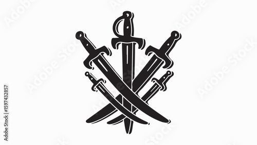 Sword silhouette collection, swords vector illustration. Medieval sword, dagger, cross guard. Black weapon designs, different shapes and styles isolated on white background