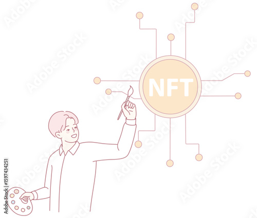An illustration depicting an artist who skillfully crafts NFTs, symbolizing the exciting merge of art and technology