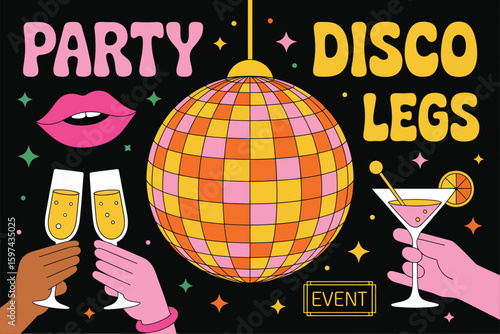 Colorful Funky Party Design with Disco Elements


