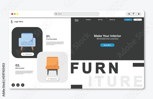Chair store website landing page. Graphical user interface for website page