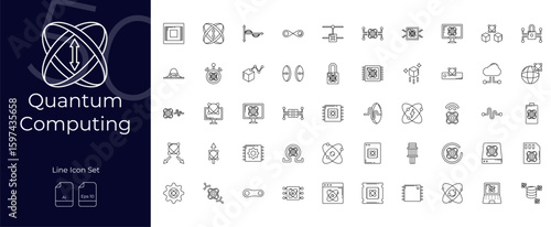 Quantum Computing Line Editable Icons set. Vector illustration in modern thin line style of Quantum Computing icons: computing, ai, artificial intelligence, etc