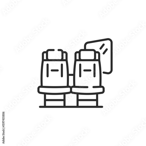 Train seats icon. Simple passenger seating icon with headrest and window for social media app and web design. Vector illustration