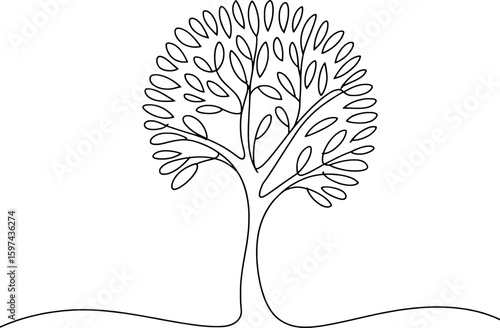 Stylized tree with flowing branches and leaves nature
