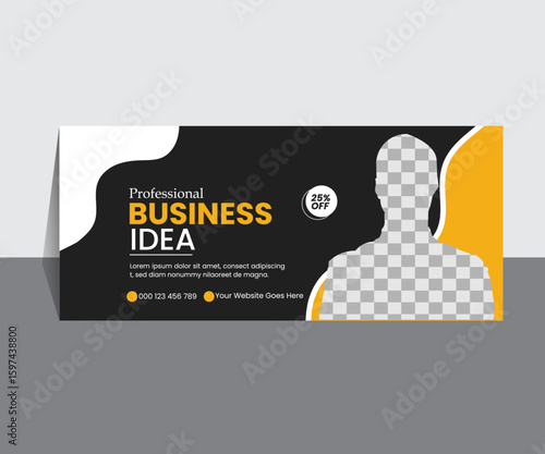 Modern Business Banner Template – Professional Corporate Promotion, Black and Yellow Business Idea Web Banner, Editable Vector Design
