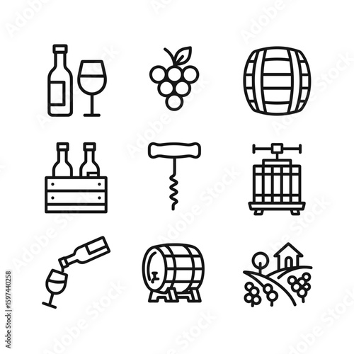 Wine tasting and cellar vector icons. Outline symbols. Line design