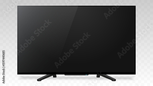 Realistic Modern Smart TV Screen – 8K, 4K, 1080P QLED, OLED, LED LCD Display with HDR, 16:9 Ultra-Wide Blank Mockup on Transparent Background for Product Showcase. Vector.