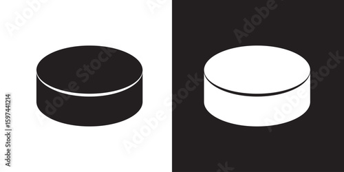 Hockey puck icon set in black filled and stroke line style.