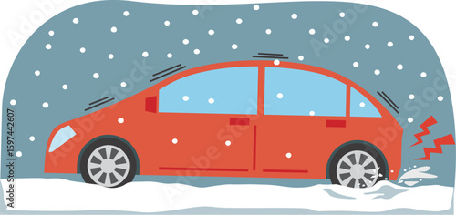 雪道でスタックする車