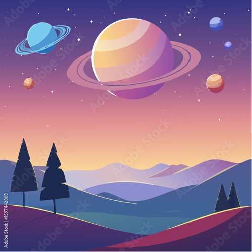 Majestic cosmic landscape with planets
