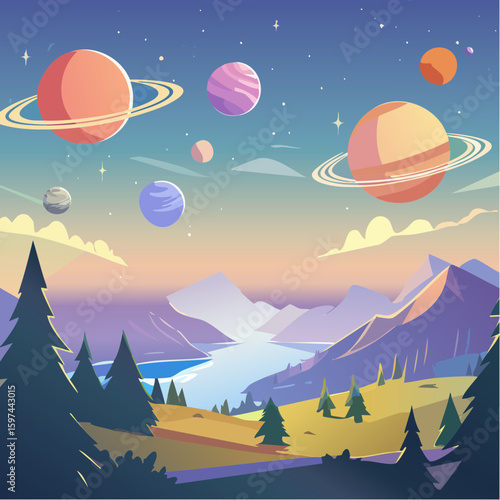 Majestic cosmic landscape with planets