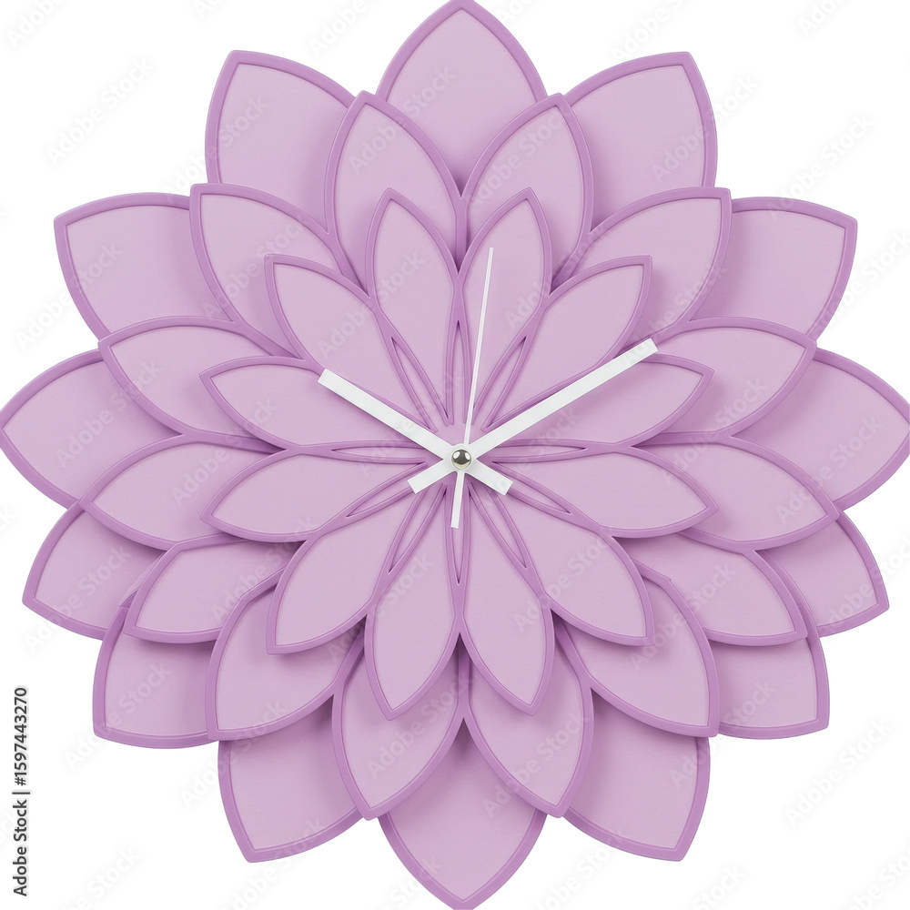 Fototapeta premium A beautifully designed purple flower-shaped wall clock with intricate petal details