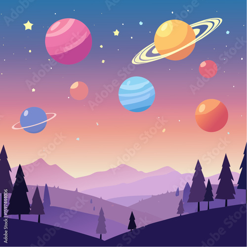 Majestic cosmic landscape with planets