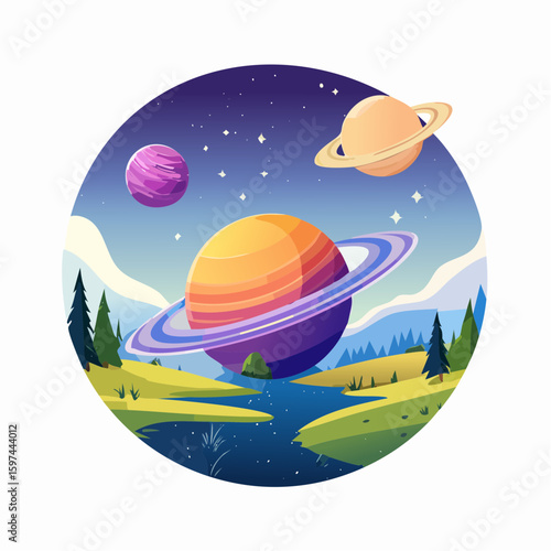Majestic cosmic landscape with planets