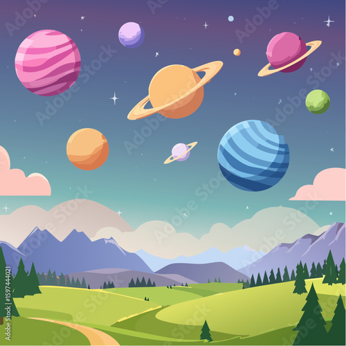 Majestic cosmic landscape with planets