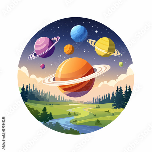Majestic cosmic landscape with planets