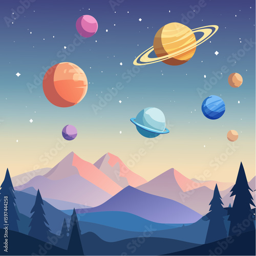 Majestic cosmic landscape with planets