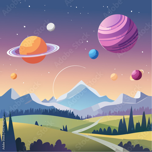 Majestic cosmic landscape with planets