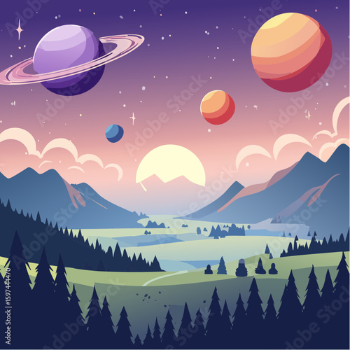 Majestic cosmic landscape with planets