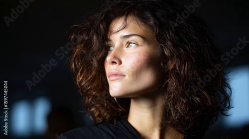 Wallpaper Mural Portrait of a woman with curly brown hair and freckles looking to the side Torontodigital.ca