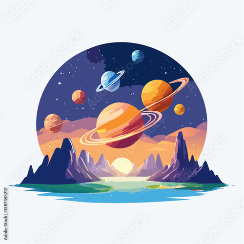 Majestic cosmic landscape with planets