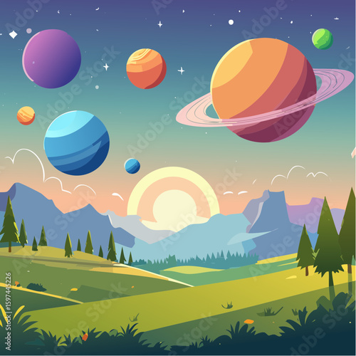 Majestic cosmic landscape with planets