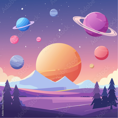 Majestic cosmic landscape with planets