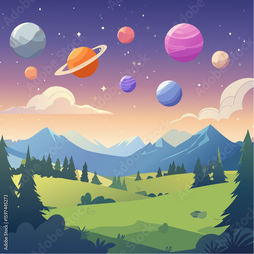 Majestic cosmic landscape with planets