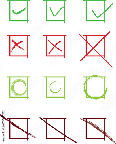 checklist box with answer x, o, v, 