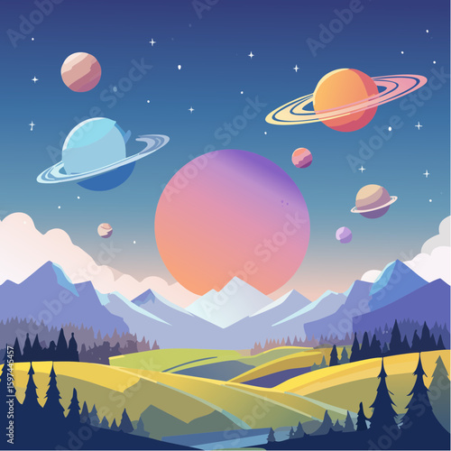Majestic cosmic landscape with planets