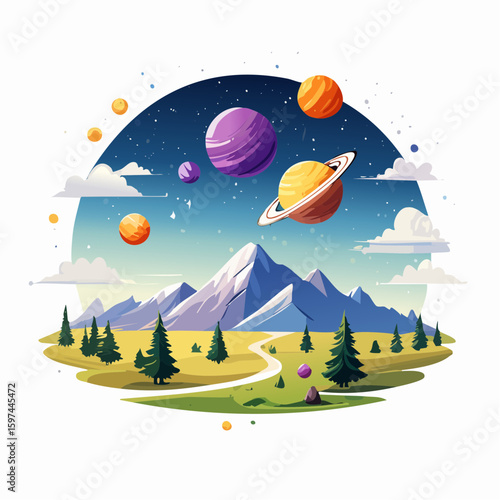 Majestic cosmic landscape with planets
