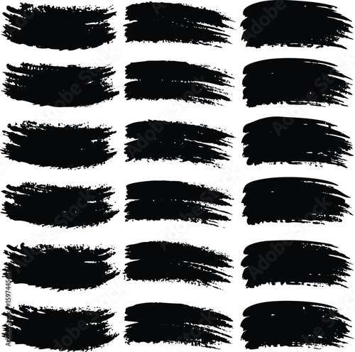 Grunge vector set of black and white paint brush strokes and ink splash borders, frames, and design elements with a dirty, textured pattern