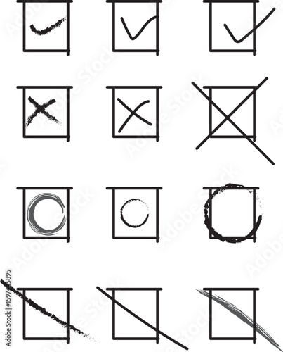 checklist box with answer x, o, v, 