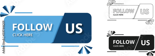 Follow us button vector design for social media marketing and website promotion click here now design vector