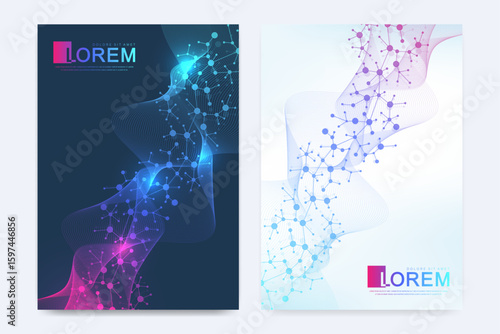 Modern medical or health care vector template for brochure or cover with abstract molecular structure, layout brochure, flyer, placard, poster, book cover design.