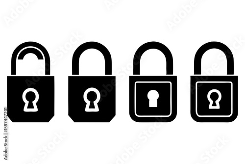Four Padlock Icons, Open and Closed, Security Symbols