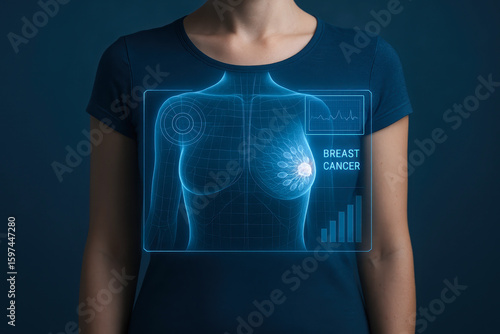 Medical hologram healthcare breast cancer detection technology woman torso health digital scan futuristic interface