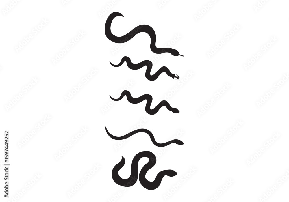 Obraz premium set of snakes silhouette. Snake wrapped around the crescent moon. Boho modern hand drawn design elements for logo design