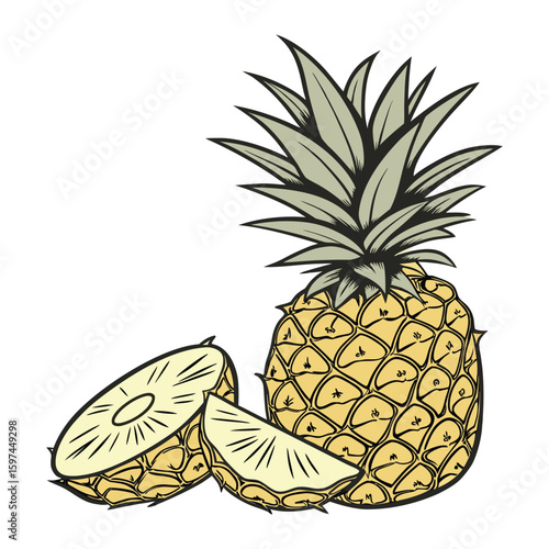 Fresh tropical pineapple fruit isolated on a white background, highlighting its sweet, juicy, and healthy essence