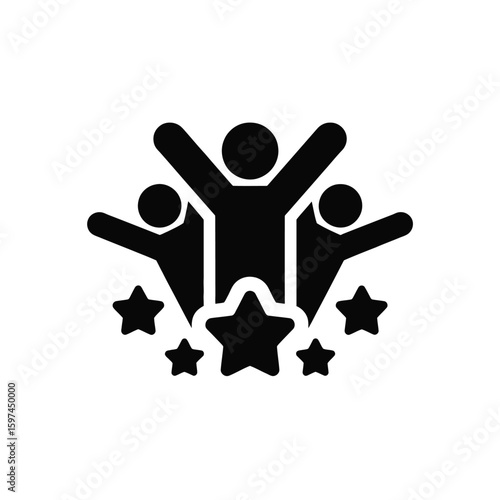 Successful Team Celebration with Stars Icon for Achievement and Recognition