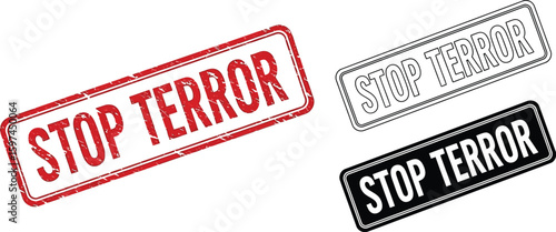 Stop terror stamps vector illustration concept for terrorism awareness campaign and global peace movement design vector