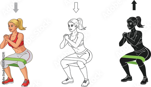 How to do jump squats with resistance band workout for women step by step guide and muscle building tips vector