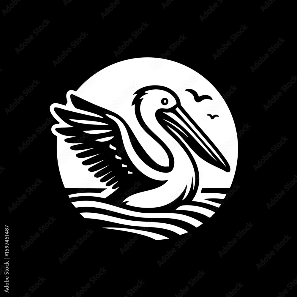 Fototapeta premium Pelican Bird logo icon design black white
