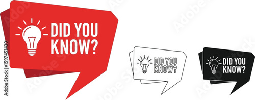 Did you know facts and trivia knowledge with lightbulb icons in red black and white speech bubbles vector vector