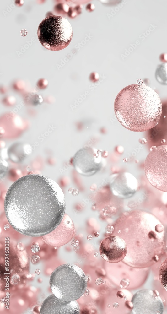 Fototapeta premium Abstract, bubbly, rose gold and silver spheres