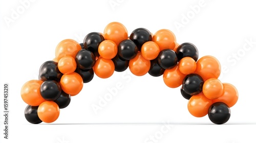 A beautiful and the black and orange color balloons arch on the white background 