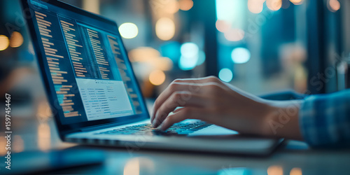 Person Coding on Laptop with Programming Language on Screen, Developer Working on Code, Coding and Software Development

