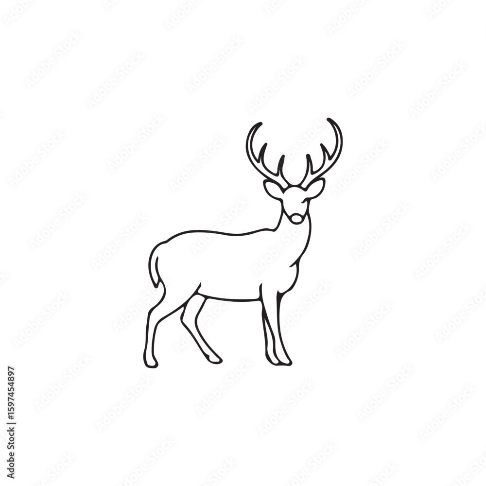 Obraz premium Black outline illustration of a majestic stag with large antlers standing deer animal